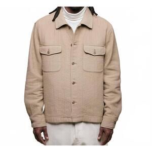 NEW MERZ B. SCHWANEN padded cotton long sleeve overshirt in dusted khaki